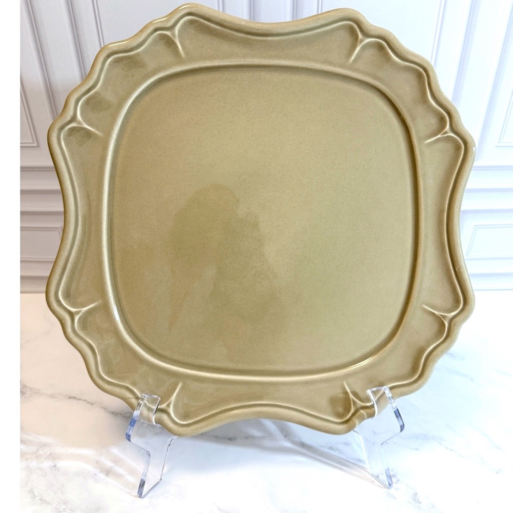 VTG PAIR (2) Varages France 13" Square Taupe Plates Chargers Luberon Style MINT